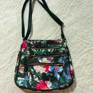APT. 9 Women's Floral Crossbody Handbag Triple Front Zip Pckts Faux Leather